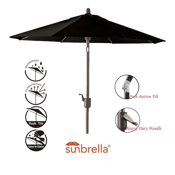9' X 7' Rectangular Push Bottom TILT Market Umbrella- Black Sapphire Frame (Fabric: Sunbrella- Navy)